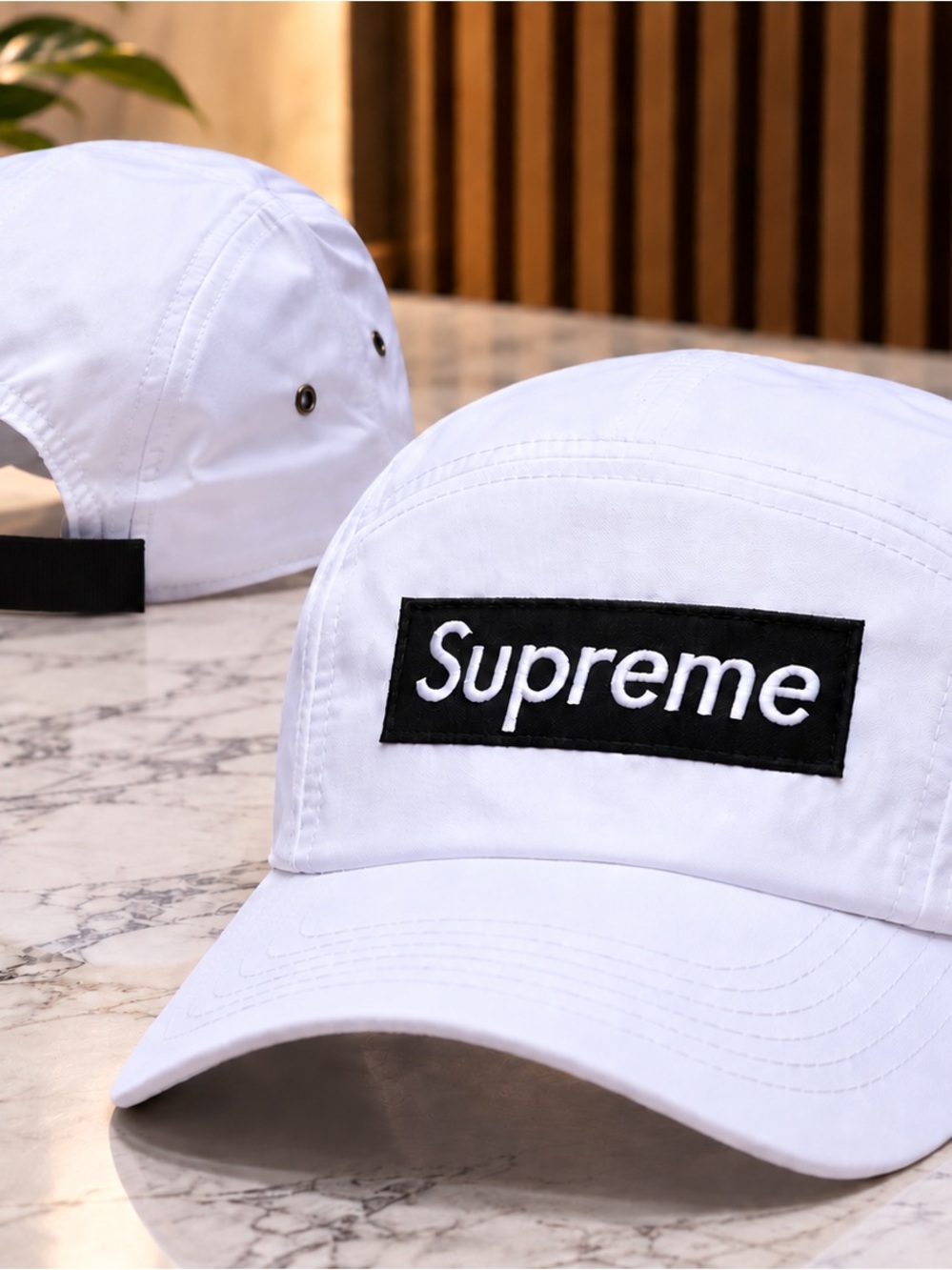 Supreme White Cap with Black Box Logo